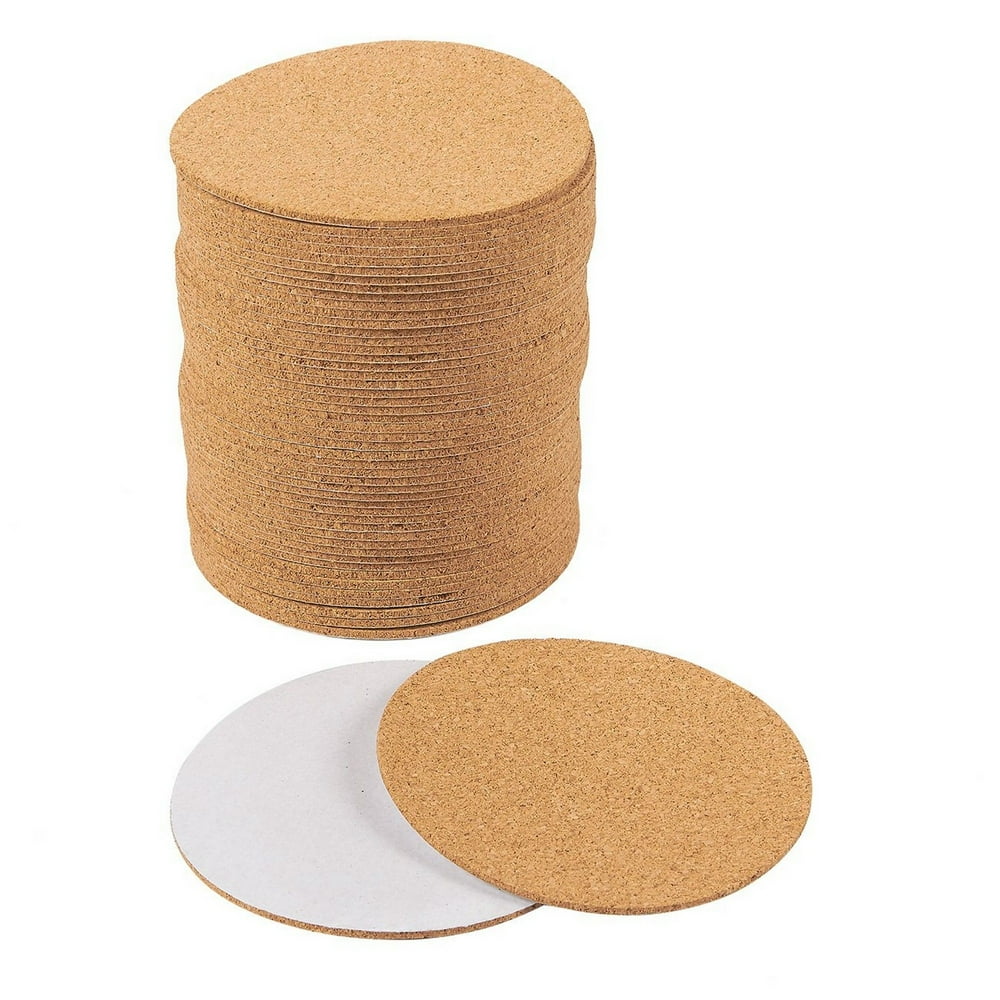 50 Pack Self-Adhesive Cork Circle Tiles, Backing Sheets for Coasters