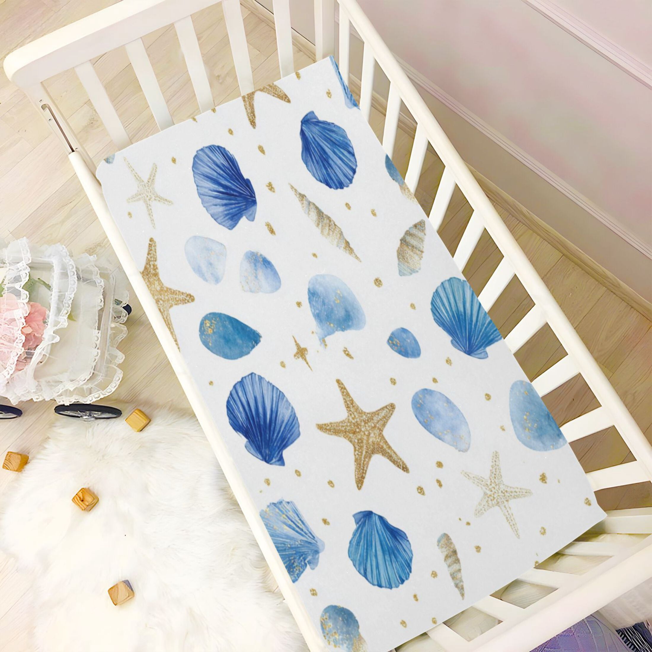 Baby Essentials 52”x 28”- Standard Cotton-like Modal Elastic- Little Starfish Design Crib Sheets for Newborns and Toddlers