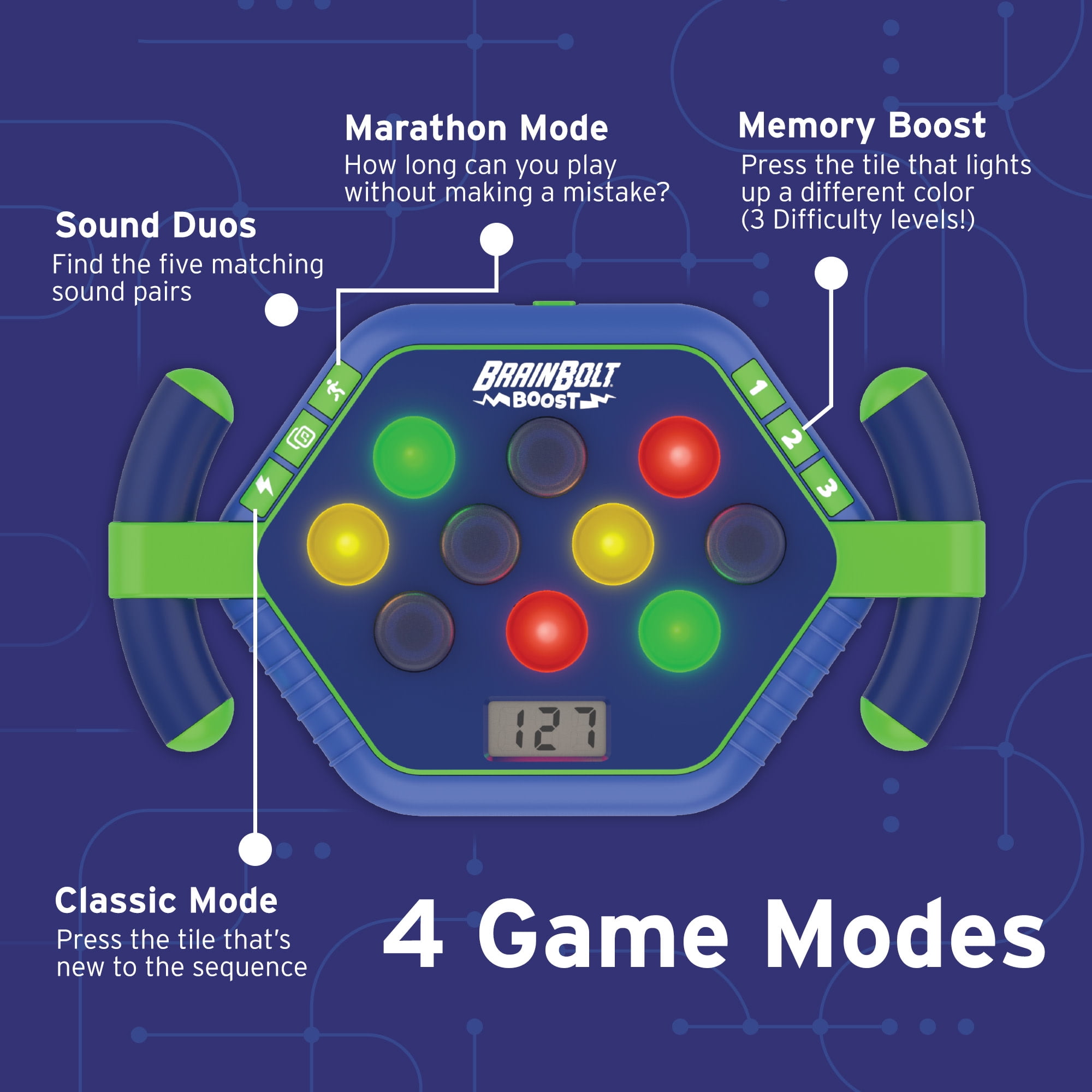 Educational Insights BrainBolt Boost Handheld Electronic Memory Game, Kids and Adults Ages 5+