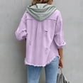 thumbnail image 6 of Fnooota Womens Denim Jackets, Casual Ripped Long Sleeve Loose Fit Shackets with Hood Purple Size 2XL, 6 of 7