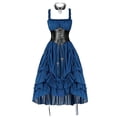 thumbnail image 6 of Jsaierl Women's Gothic Steampunk Corset Dress Square Neck High Low Ruffle Layered Halloween Cosplay Costume, 6 of 8