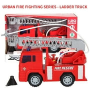 EQWLJWE Big Fire Truck Toy with Lights, Sounds, Sirens, 360 Rotating Folding Ladder, Powerful Friction Wheels, Large Red Play Firetruck Engine for Kids, Toddlers, Boys & Girls Ages 3-8 Clearance