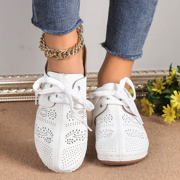 Wowcloth Women's Wedge Heel Beach Sandals – Comfortable Soft Sole with Openwork Design and Adjustable Ties for Casual and Summer Wear