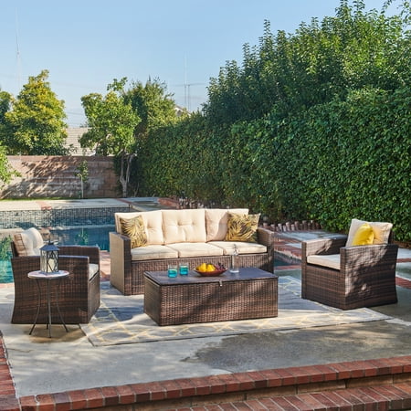 Incadozo 4 Piece All-Weather Wicker Conversation Set Dark Brown