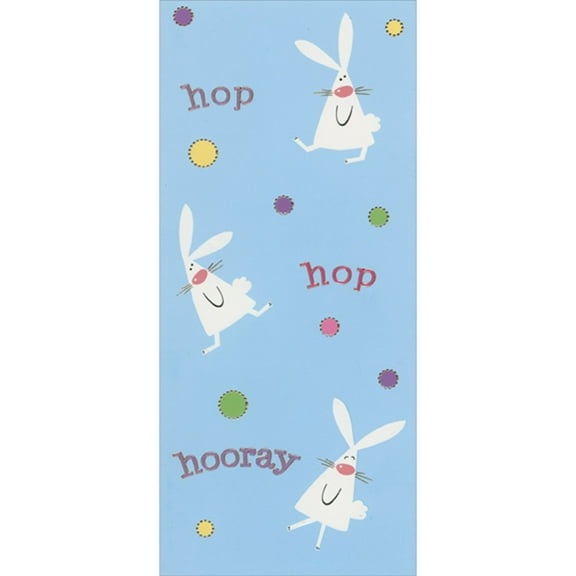 Designer Greetings Hop Hop Hooray 3 Bunnies on Light Blue Juvenile Money Holder / Gift Card Holder Easter Card for Kids