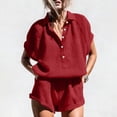 thumbnail image 2 of TAGOLD Womens Summer Jumpsuit Half Button Short Sleeve Top Pocket Shorts Soft Loungewear, 2 of 5