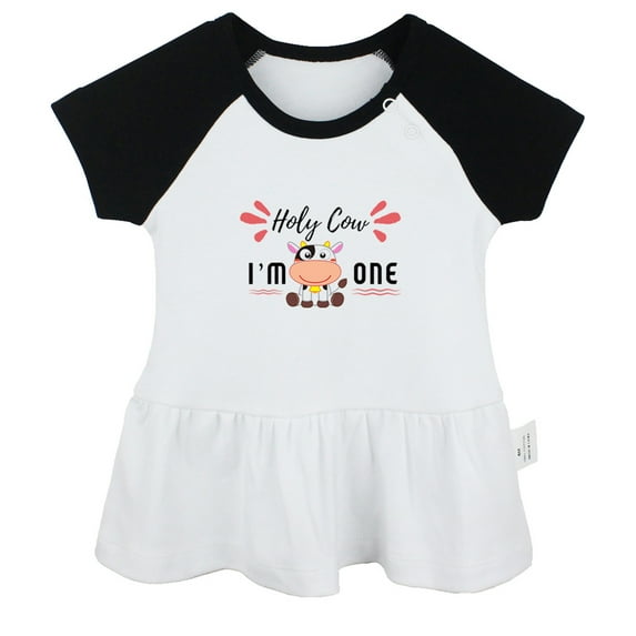 Holy Cow I'm One Funny Dresses For Baby, Newborn Babies Skirts, Infant Princess Dress, 0-24M Kids Graphic Clothes (Black Raglan Dresses, 18-24 Months)