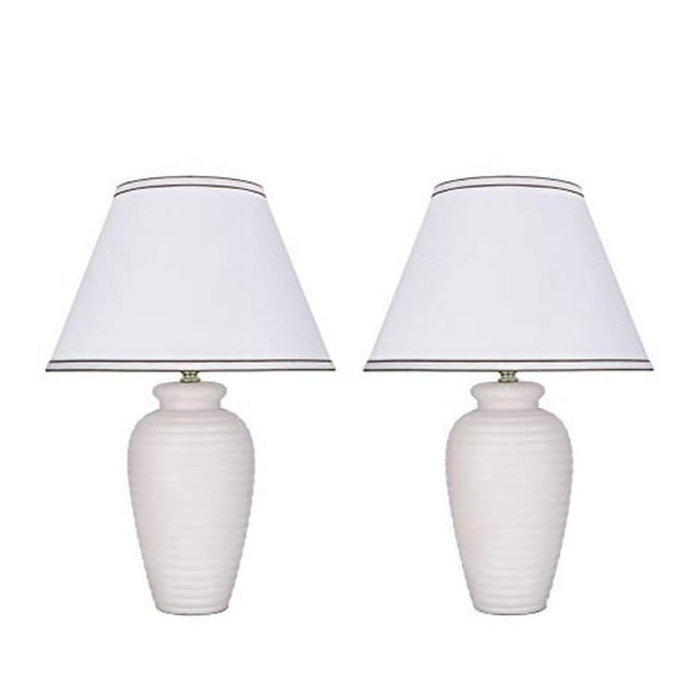 Aspen Creative 40210-12, Two Pack, 22" High Transitional Ceramic Table Lamp, Hardback Empire Shaped Lamp Shade in Off White, 14" Wide