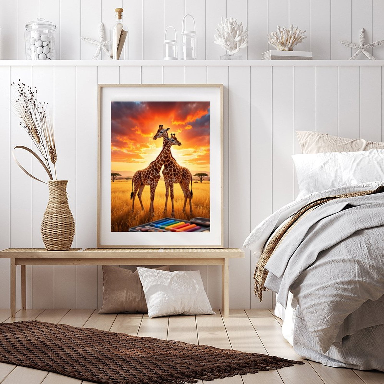 Diamond Art Kit for Adults, Giraffes Sunset Art Supplies Diamond Painting for Adults Beginners, DIY Diamond Art Painting Kits, 5D Diamond Painting Crafts for Home Decor 12x16 Frameless