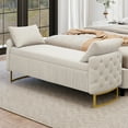 thumbnail image 5 of Velvet Storage Ottoman Bench with 2 Pillows, Ruched Button-Tufted Design 400 lb Capacity for Living Room Bedroom Entryway - White Upholstered Furniture Seat, 5 of 9