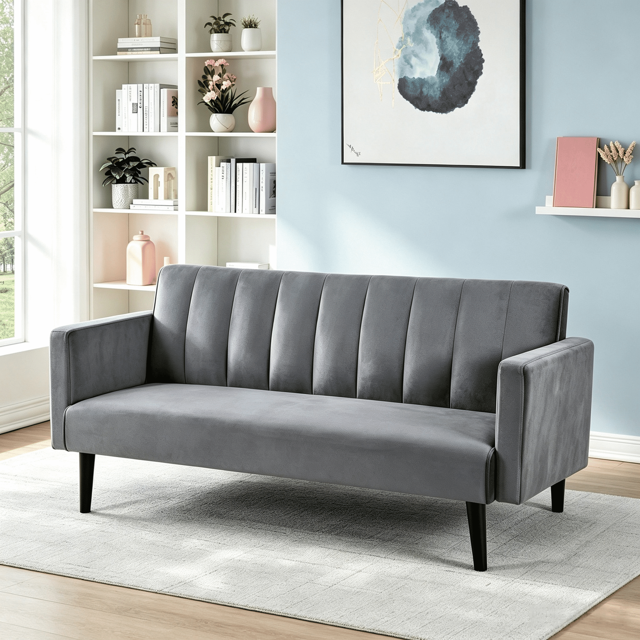 Gewnee 72" Sleeper Sofa Bed, Convertible Soft Linen Futon Couch with Folding Backrest,Modern Couch for Home and Guest Room，Gray