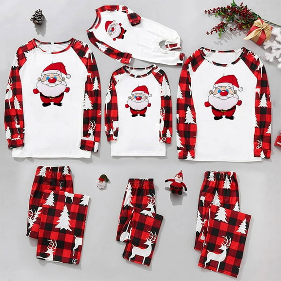 Odeerbi Christmas Pajamas for Family Holiday Long Sleeve Family Christmas Pajamas Matching Sets Dad Christmas Plaid Printed Blouse Tops   Pants Sleepwear Family Matching PJs Set Red
