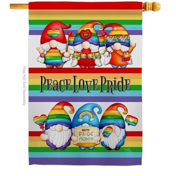Breeze Decor H104165-BO Peace Pride Gnome Support 28 x 40 in. Double-Sided Decorative Vertical House Flags for Decoration Banner Garden Yard Gift