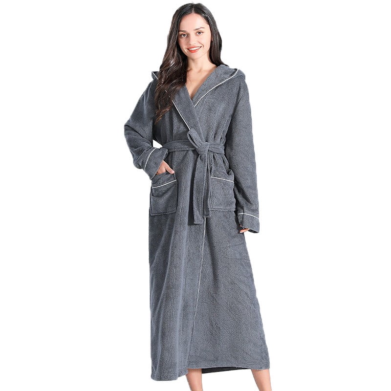 LADIES LONG LENGTH Luxury Shimmer Dressing Gown Fleece Hooded Robe + Socks  S-XL £29.99 - PicClick UK