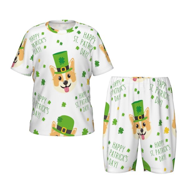 Balery happy dog. St. Patricks Day Conjunto de Pijama Infantil de Manga Corta con Estampado – Ropa de Dormir de Algodón Suave-Large