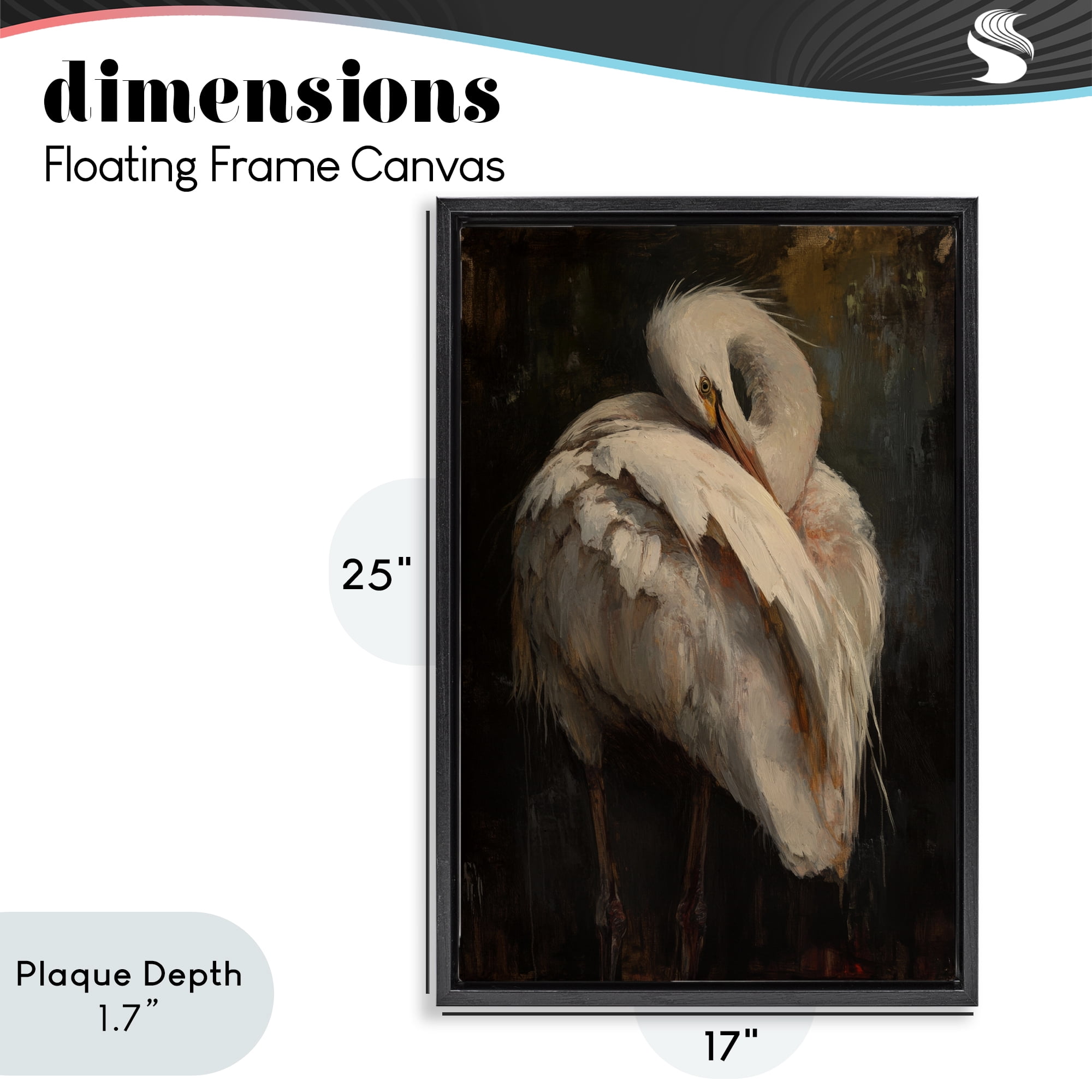 Stupell Industries Sleeping Egret in Golden Light Black Framed Floater Canvas Wall Art, design by Petal Prints Design