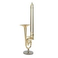 thumbnail image 4 of 12cm Miniature Pure Copper Trombone Model with Support Mini Musical Instrument Model with Black Lea, 4 of 5