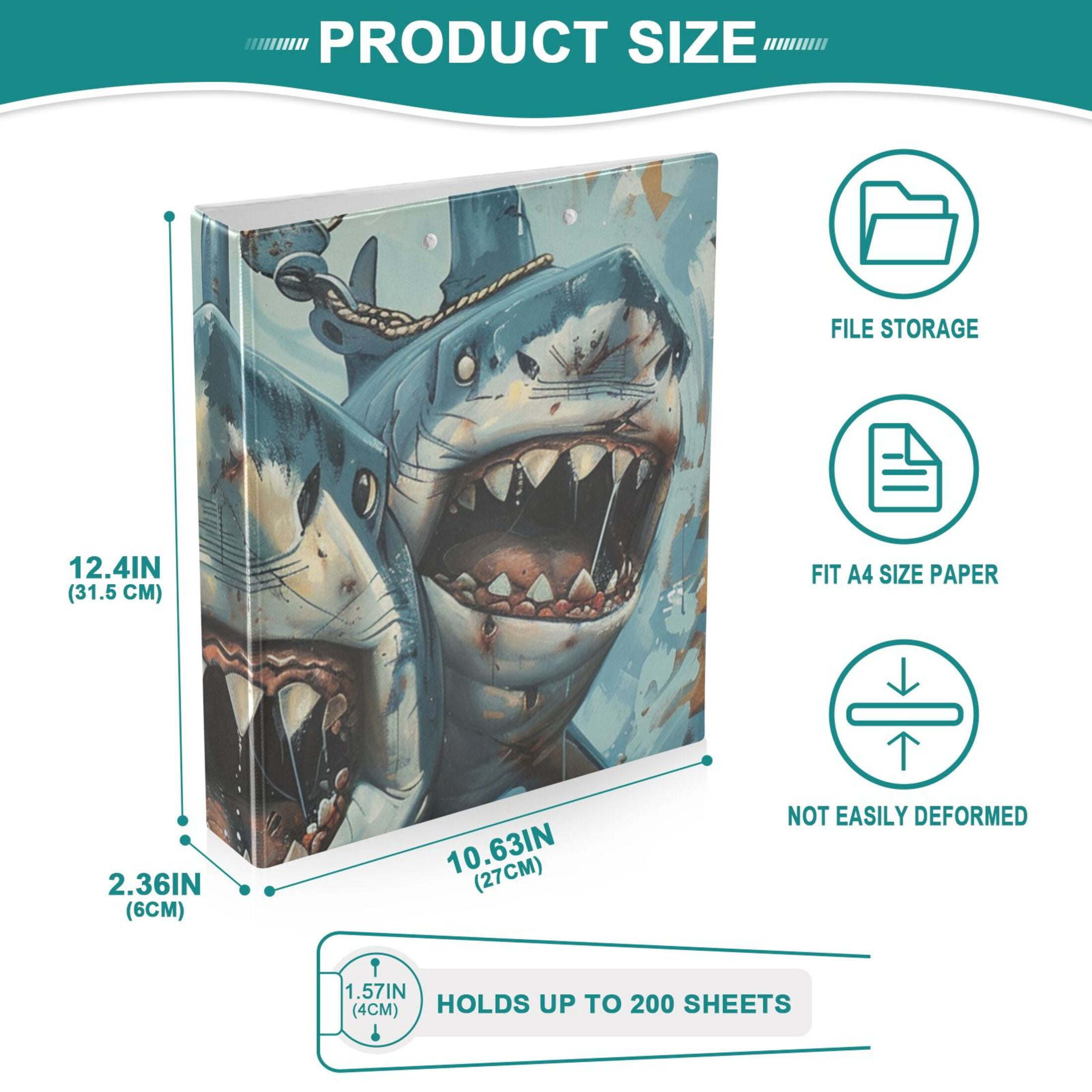 Anchors Sharks 3 Ring Binders 1.5 inch Hardcover File Folders with Interior Pockets A4 Size Organizer for School Office Hospital
