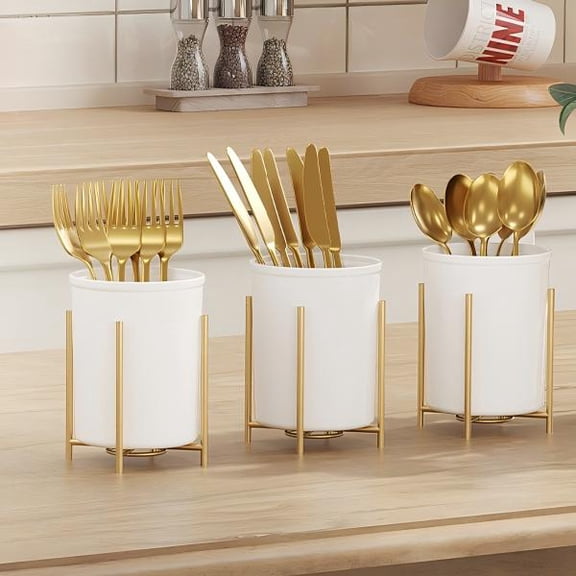 Lifewit 1-Pack Silverware Holder, Cutlery Flatware Caddy with Metal Bracket  for Kitchen Countertop, Utensil Spoon Fork Knives Organizer for Party Picnic, Gold