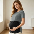 thumbnail image 4 of Hxshgdsn Womens Maternity Double Layer Nursing Top Short Sleeve Patchwork Round Neck for Breastfeeding（Gray/4XL）, 4 of 9