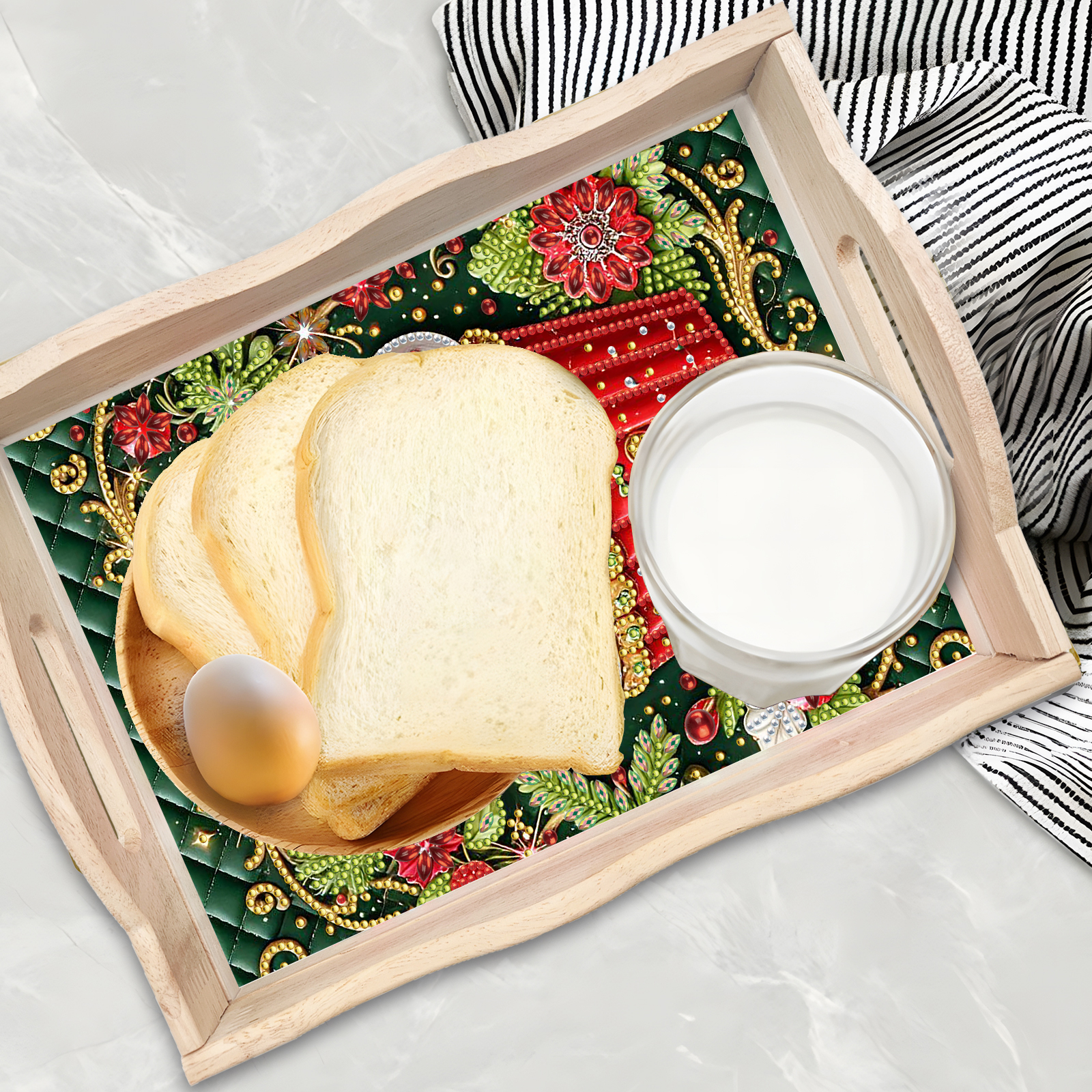 FLOPESN DIY Diamond Art Painting Handmade Wooden Tray,Creative Design Serving Dinner Plate for Coffee Living Room Home Organizer-Christmas Cupcakes