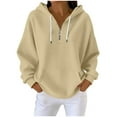 thumbnail image 2 of Ounisa Womens Hoodies Casual Long Sleeve Drawstring Waffle Pullover Tops Loose Hooded Sweatshirt with Pocket, 2 of 8