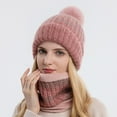 thumbnail image 4 of CNKOO 2Pcs/Set Knitted Hat Neck Warmer Parent-child Pompom Striped Stretchy Windproof Keep Warm Thickened Autumn Winter Mom Baby Beanie Scarf Kit for Outdoor, 4 of 10
