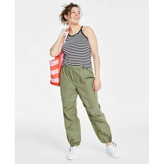 Style & Co. Women's Elastic Waist Straight Leg Pocket Pants Olivine Size L