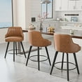 thumbnail image 6 of VINGLI 26" H Swivel Barstools Set of 2, PU Leather Upholstered Counter Stool with Back, Kitchen High Chairs Counter Height Bar stools with Cushion, Solid Wood Legs, Black, 6 of 14