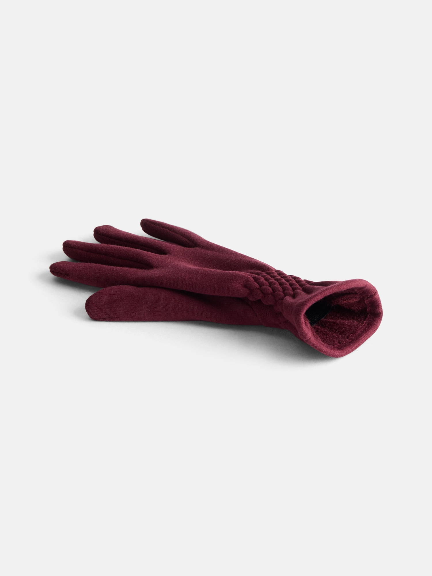 Time and Tru Women's Knit Gloves with Quilted Cuffs, Bold Burgundy, One Size