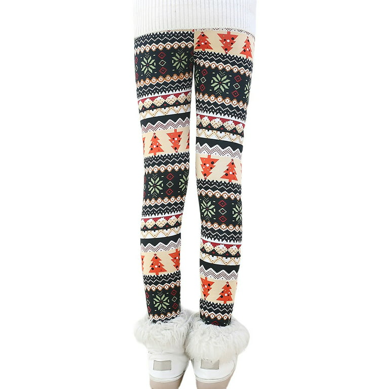 Gyratedream Kids Girls Winter Warm Fleece Leggings Printed Thicken Tight  Trouser,Rainbow Stripe,6-7 Years
