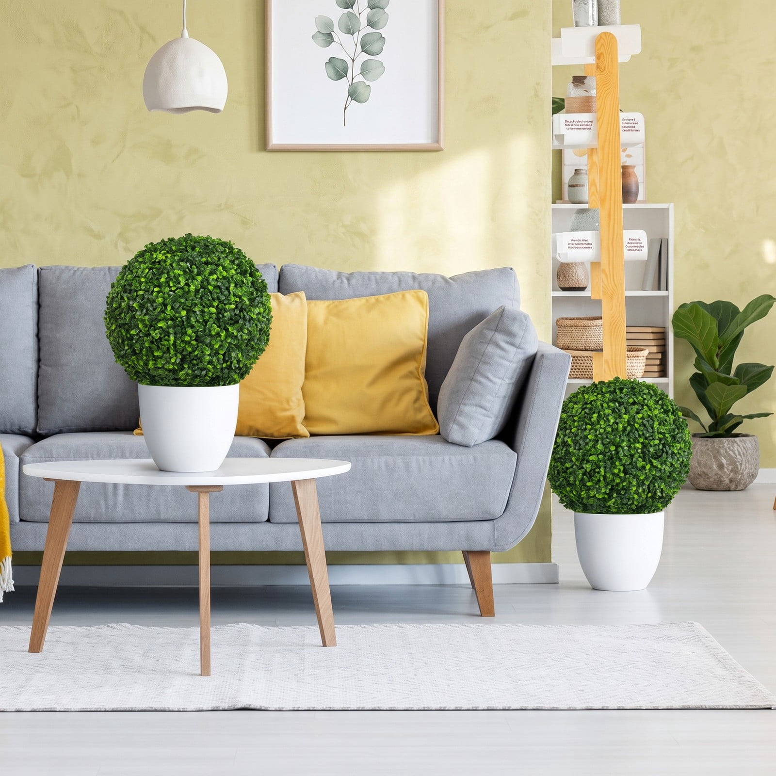 ALPULON 2 Pieces Artificial Boxwood Topiary Ball Tree Set Faux Greenery UV Protected Fade Resistant Plants for Indoor Outdoor Home Office Shop Doorway Decor, Green