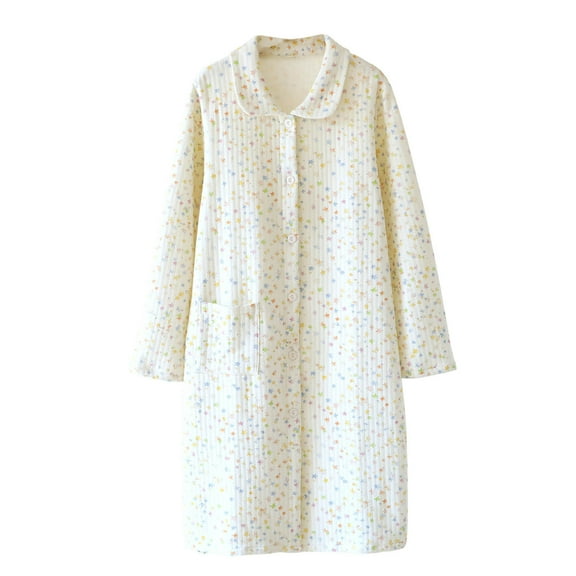 SwiftWear Women's Star Print Sleep Robe with Turn-Down Collar - Cozy Cotton Long Sleeve Loungewear, Button Front Robe with Pockets for Fall Winter