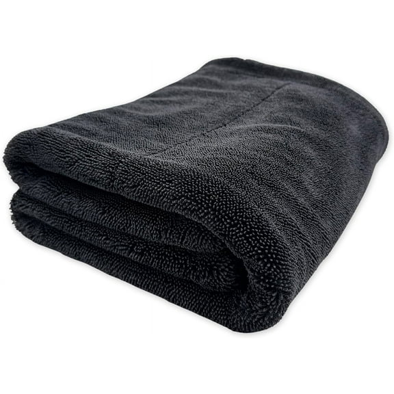 Extra Large Car Drying Towel - 1400 GSM Edgeless Twisted Loop Design - 70/30 Blend Microfiber Drying Towel for Cars, Trucks, SUVs - Superior Absorption, Streak-Free - 24" x 36", Black