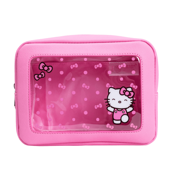 Impressions Vanity Hello Kitty Bows Window Cosmetic Pouch with Artwork and Interior Slip Pocket