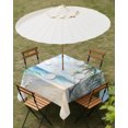 thumbnail image 3 of Summer Beach Palm Tree Outdoor Tablecloth with Umbrella Hole, Blue Coastal Tropical Ocean Spillproof Waterproof Outdoor Table Cover, Patio Tablecloths for Party/Garden/Picnic, Square 54"x54", 3 of 9