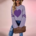 thumbnail image 2 of Clearance! Yajing Pullover Sweaters for Women Womens Pullover Sweaters Heart Print Sweater for Long Sleeve Crewneck Valentine's Day Knitted Pullover Love Tops L Purple, 2 of 5