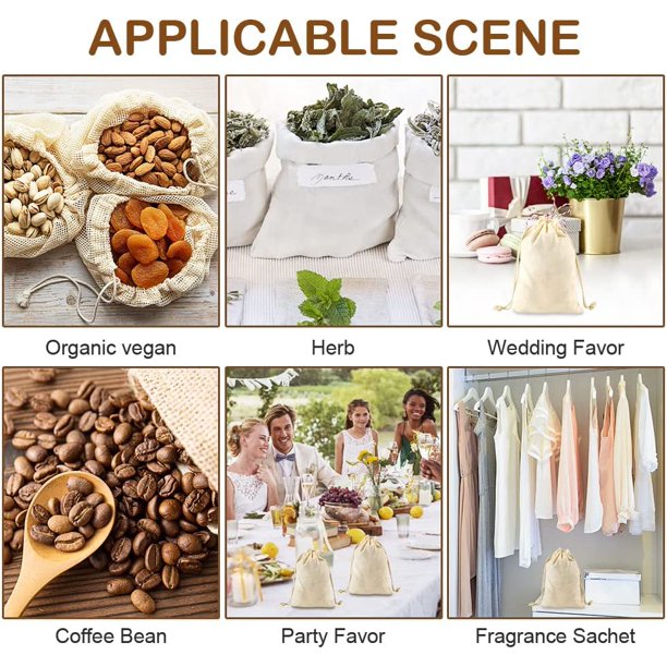5 uds. De bolsas de muselina de algodón, bolsas de muselina con cordón reutilizables para cocinar hierbas, café, té, lavanda, jabón, nueces, bolsas para especias LingWen 9024715530240