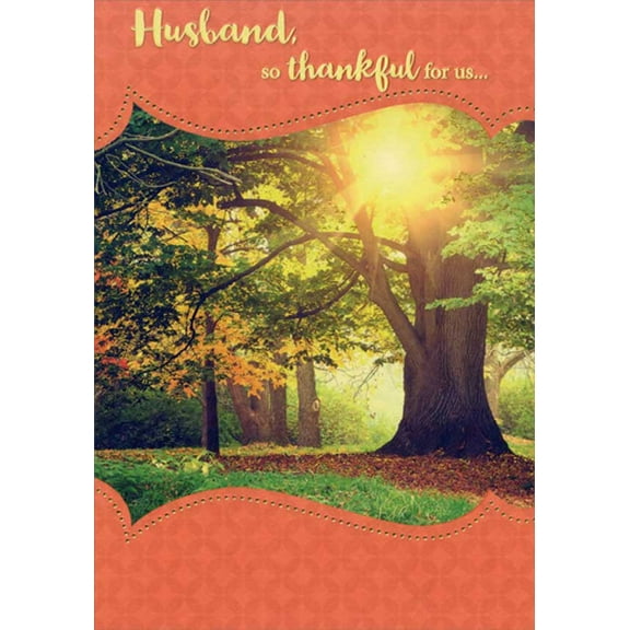 Designer Greetings Sun Shining Through Branches of Large Tree Thanksgiving Card for Husband