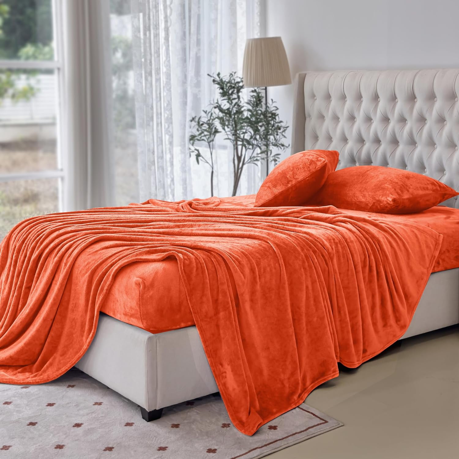 Elegant Comfort Velvel Fleece 4 Pieces Sheet Set - Twin, Orange