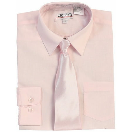Gioberti Little Boys Pink Solid Color Shirt Tie Formal 2 Piece Set