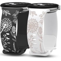 TOYOUTHS 2 Pack Floral Engraved Bands Compatible with Google Pixel Watch 2/Google Pixel Watch Band Women, Two-Tone Cute Silicone Sport Summer Strap for Pixel Watch 2/Pixel Watch