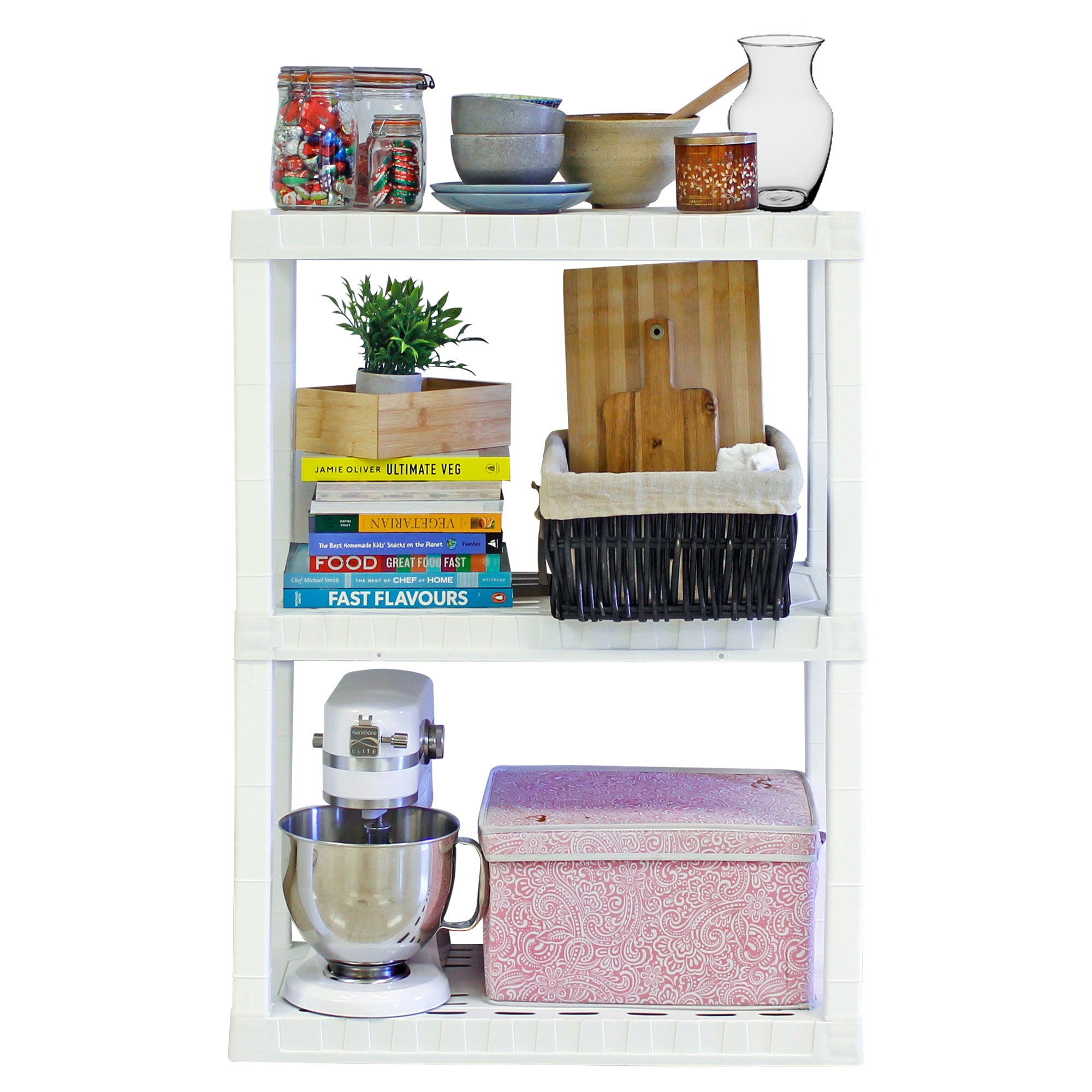 Hyper Tough Plastic Shelving Unit Storage Shelf 3-Tier 39"H x 14"D x 30"W White 300 lb Total Capacity