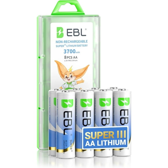 EBL AA Lithium Batteries 3700mAh, 8 Pack Non-Rechargeable 1.5V Longest Lasting Double A Battery Upgraded Super Ⅲ Lithium AA Batteries for Blink Camera Camcorder