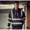 thumbnail image 3 of Men's Solid Color Reflective Hooded Sweatshirt Long Sleeve Sweater Top Loose Road Work High Visibility Pullover (Black,L), 3 of 6