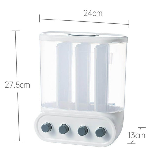 ziyahi Wall-Mounted Dry Food Storage Dispenser Grains Rice Box Candy Organizer 4 Grid White