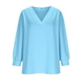 thumbnail image 5 of Dagugfen Women's Tops V Neck Long Sleeve Womens Loose Pullover Basic Homewear Shirts Pajama Tops for Women, 5 of 6
