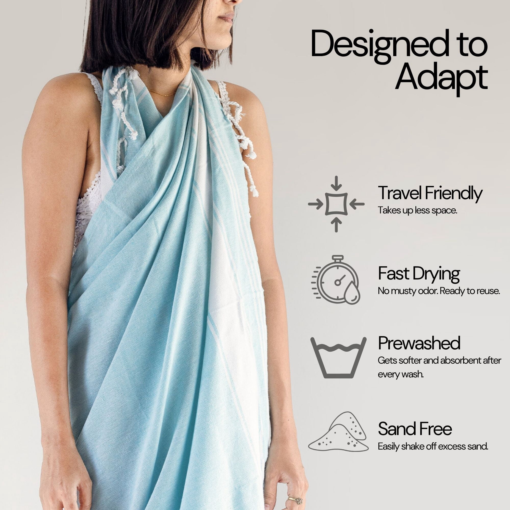 Top Cotton Cotton Turkish Beach Towel - 36” x 72”- Pack of 4 Large, Bathroom, Beach Essentials, Gym, Quick Dry for Shower, Lightweight Large Towels for All (Aqua)