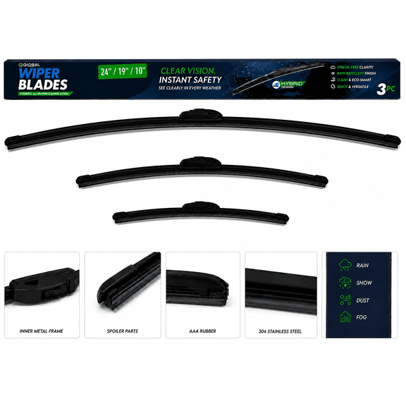 Top-Tier Front & Rear Wiper Blades 24" 19" 10" For Honda CR-V 2023-2026