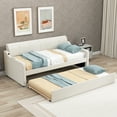 thumbnail image 2 of EUROCO Twin Size Upholstery Daybed with Trundle Bed, Wood Sofa Bed, Beige, 2 of 12